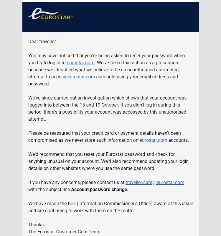 歐洲之星系統遭未授權存取，已重置客戶密碼