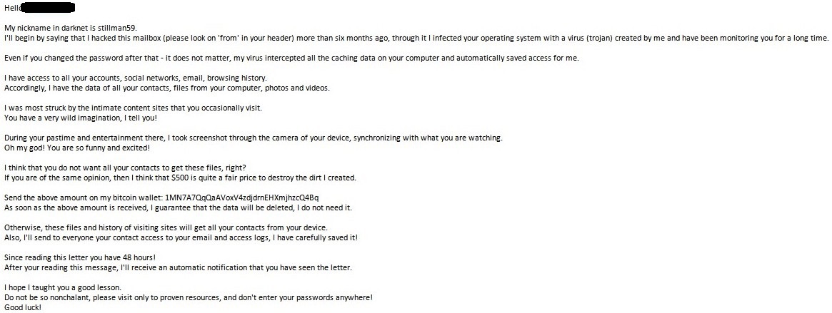 本中心近期接獲通報，表示收到勒索信件，本中心提醒此為詐騙信件請勿匯款