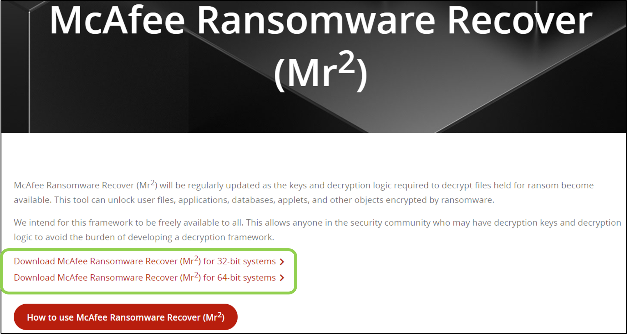 圖12、McAfee Ransomware Recover (Mr2) 下載頁面