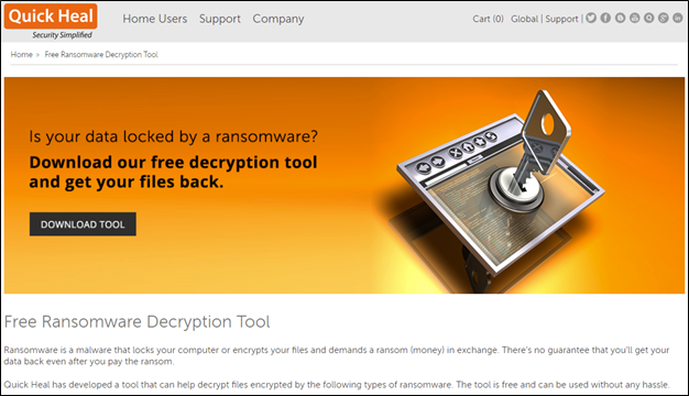 圖21、Quick Heal Free Ransomware Decryption Tool 解密工具下載頁面