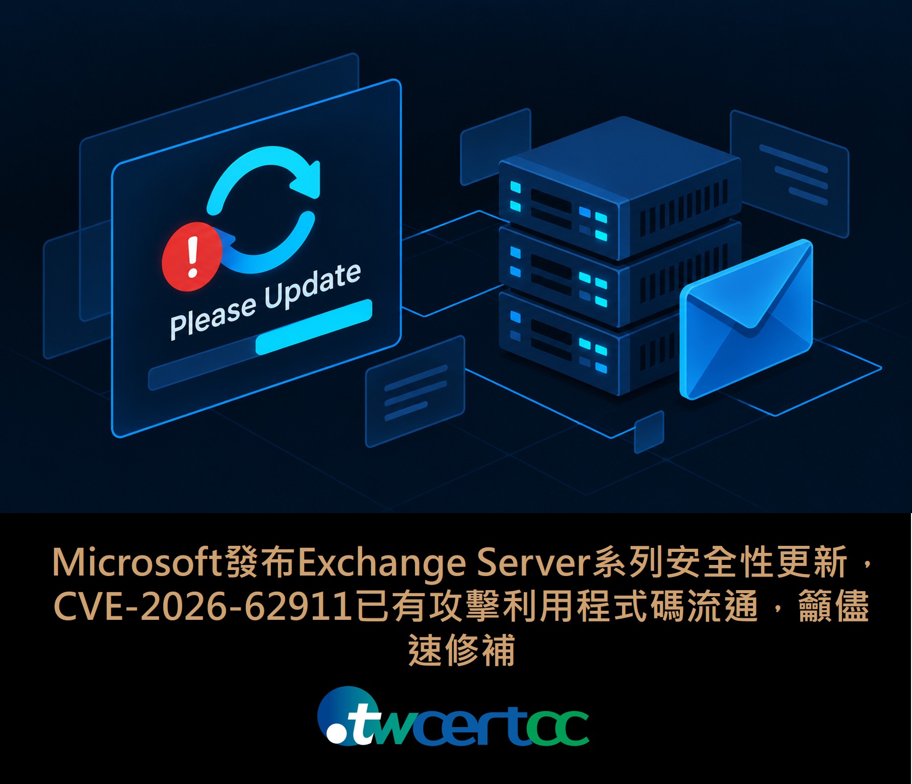 Microsoft發布Exchange Server系列安全性更新，CVE-2026-62911已有攻擊利用程式碼流通，籲儘速修補